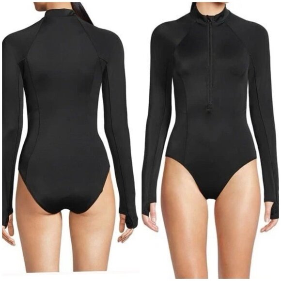 Lands End Black Long-Sleeve Swimsuit - Picture 7 of 7